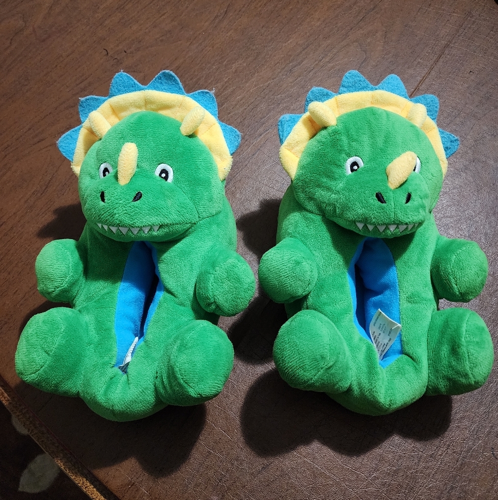 Green Dinosaur Plush Slippers for Kids